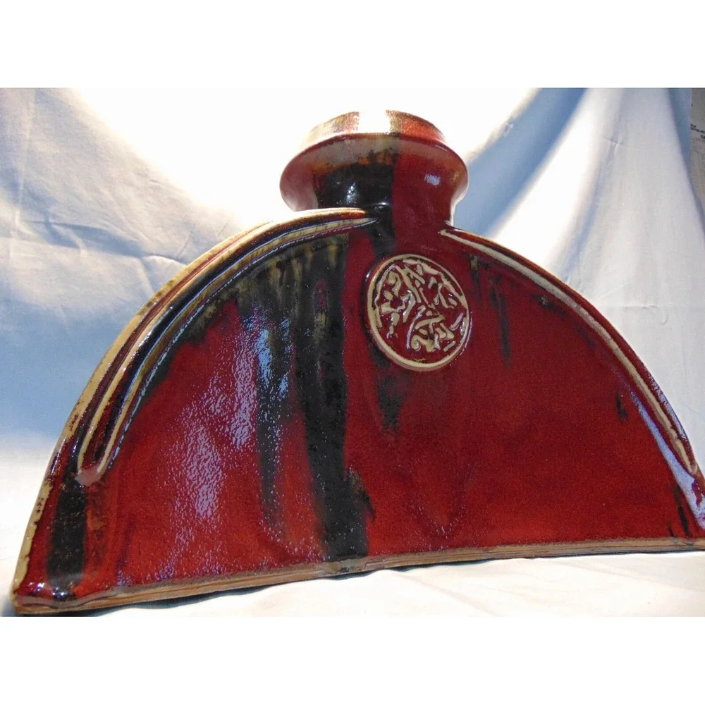 Large Medallion Flambe Oxblood Glaze Chinese Porcelain Ceramic Pottery Vase Set‎